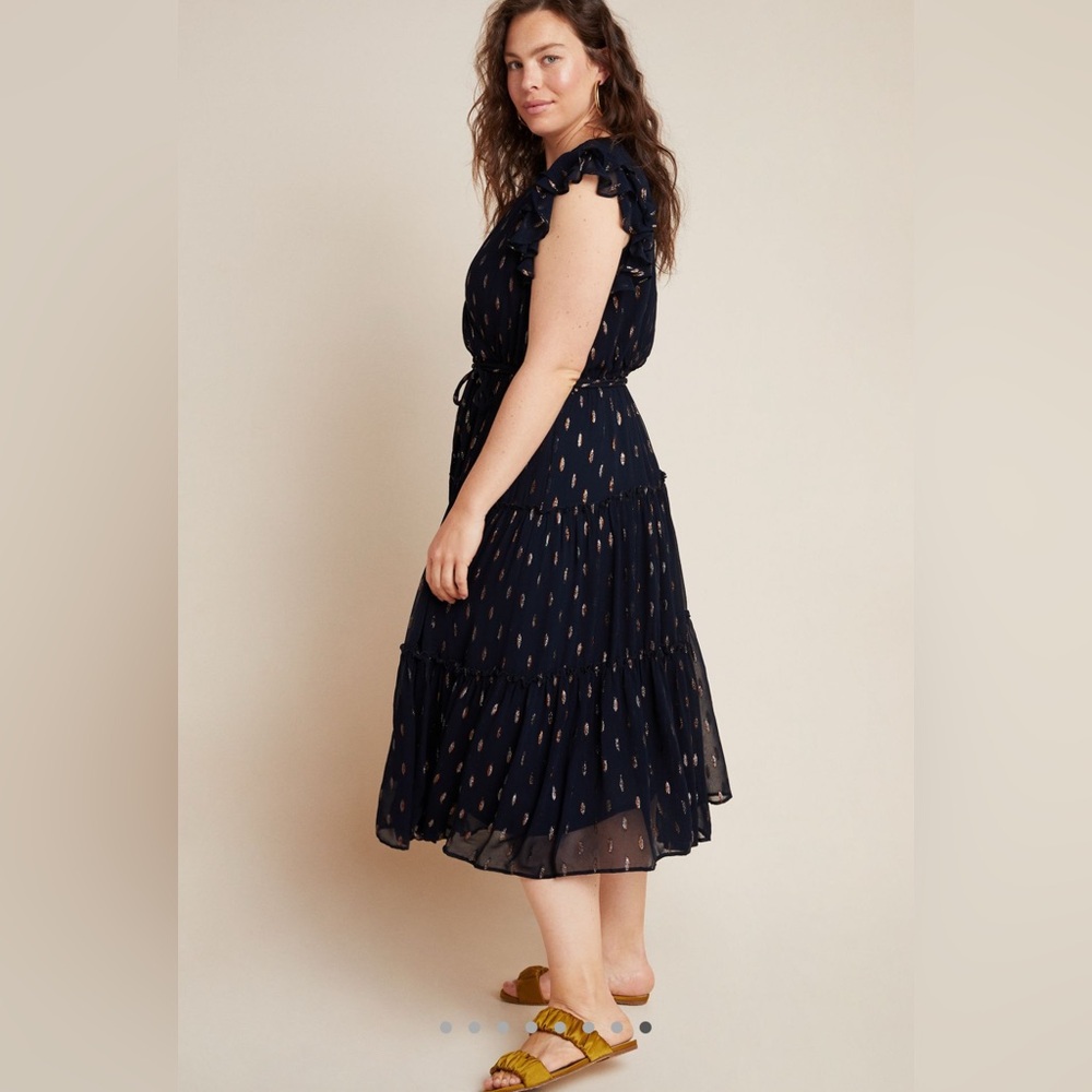 NWT Anthropologie Midnight Shimmer Midi Dress (Navy Blue) // Size L - Picture 3 of 4